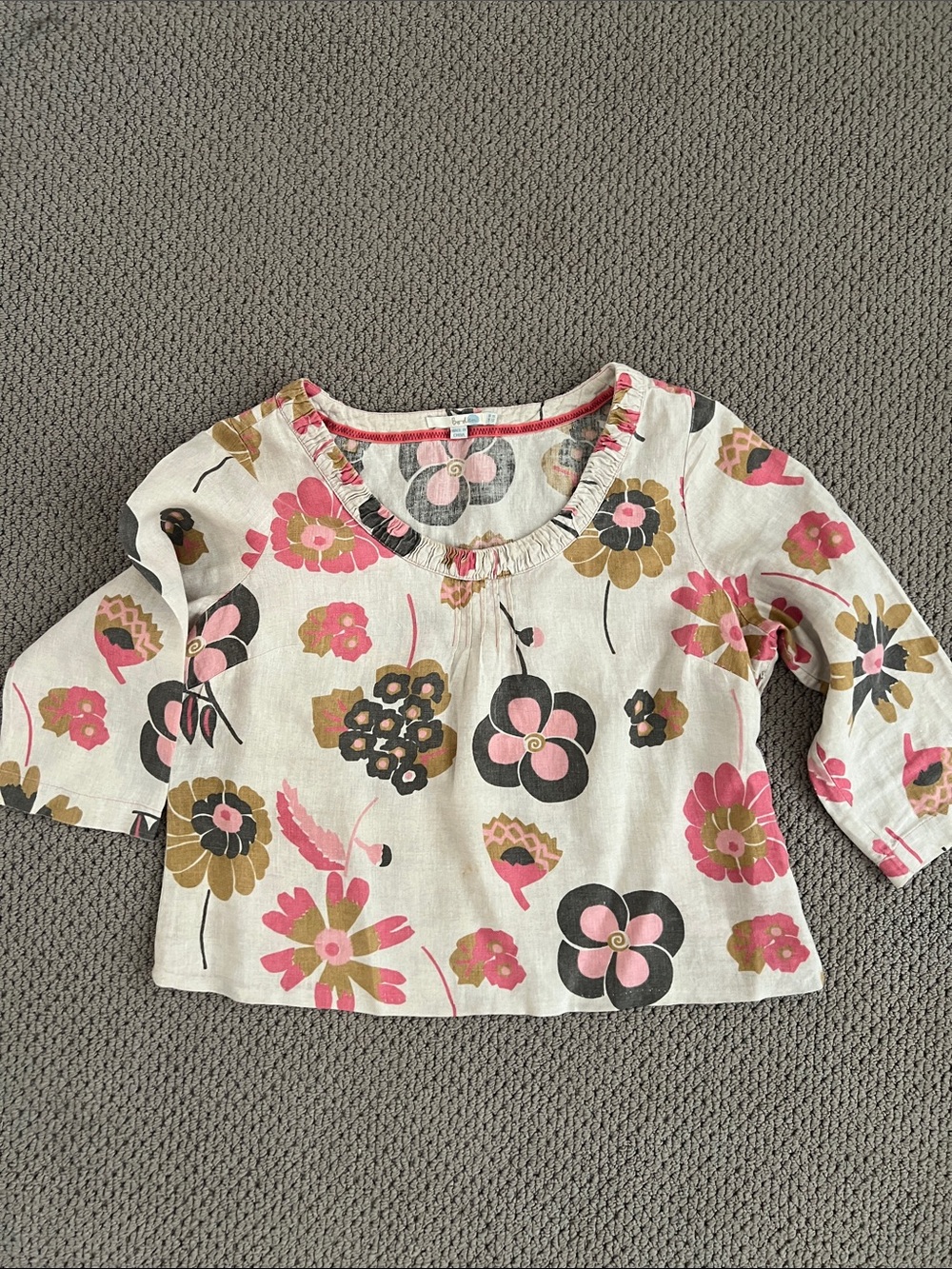 Boden linen scoop-neck blouse in botanical print